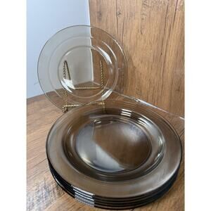 Vintage Arcoroc Smoked Glass Side Plates - 7.5" - Set of 6